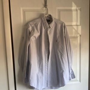 Ralph Lauren, 17/35, blue & white pinstripe, EUC, 100% Oxford cloth